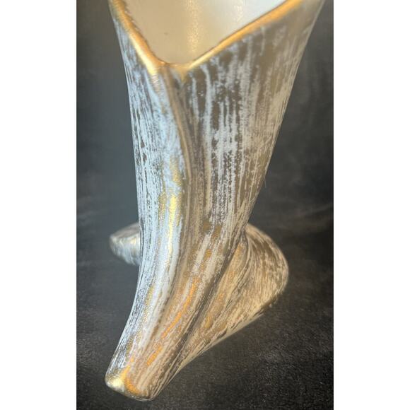 Set 2 Vintage MCM Haeger Tweed Calla Lily Candle Holder Vase 22K Gold Trim Pair - Picture 12 of 16
